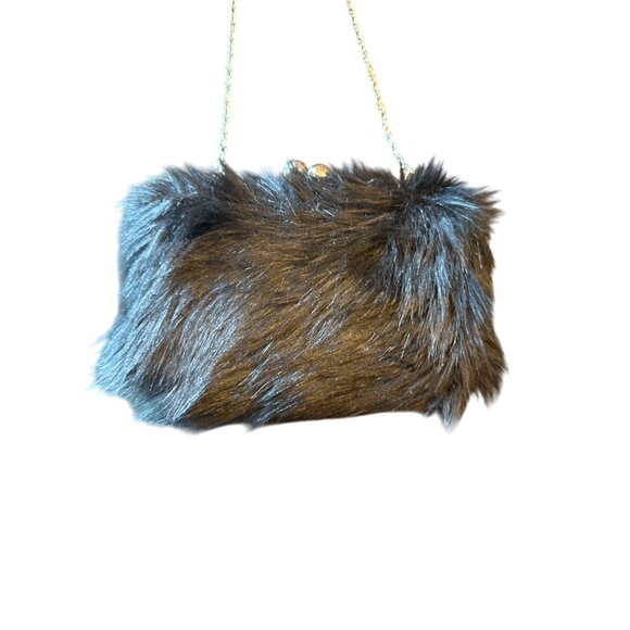 Black Faux Fur Lulu Townsend Evening Bag With Chain Strap & Silver Hardware - Picture 2 of 5